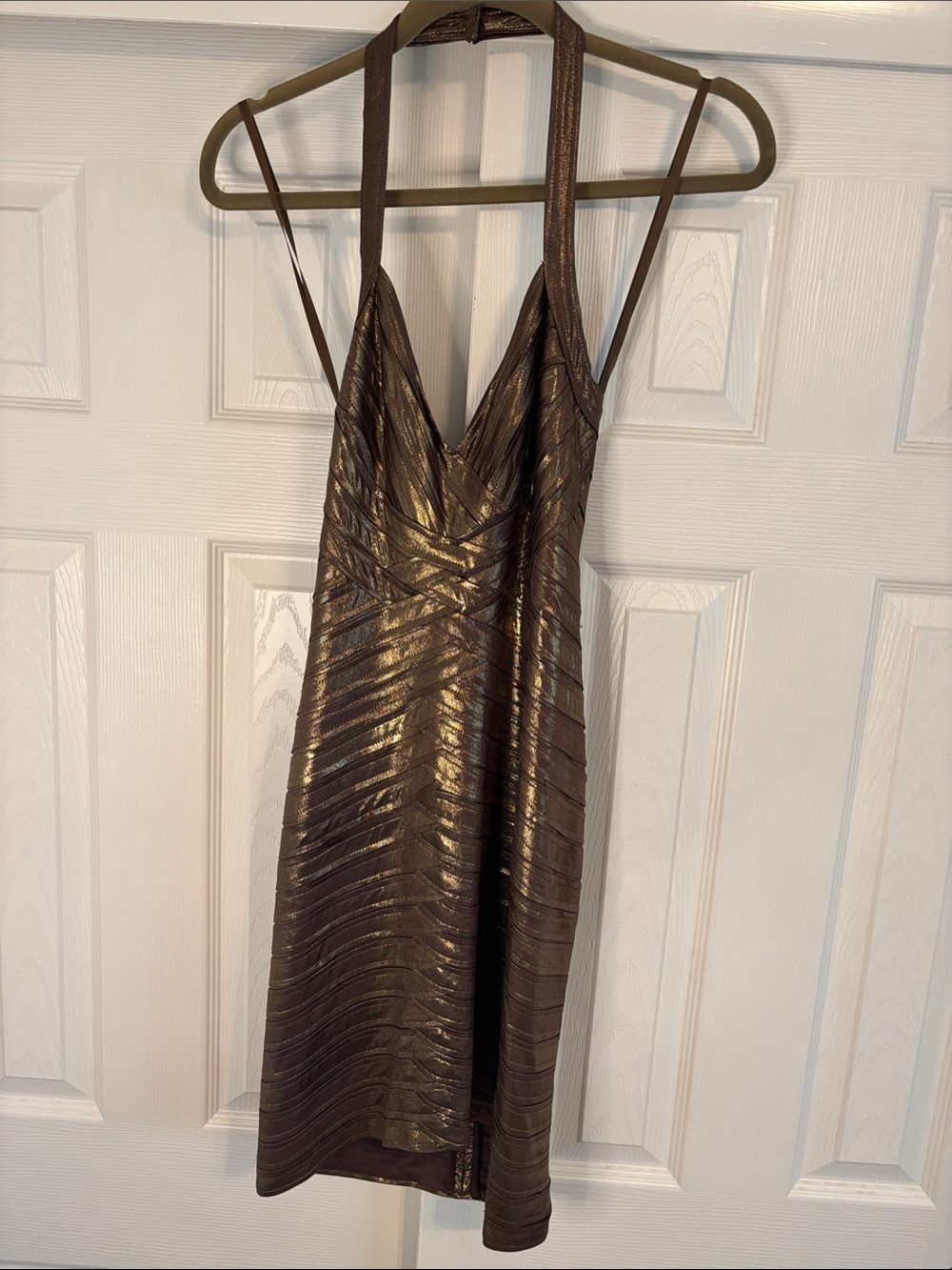 BCBGMaxAzria Bronze Metallic Halter Mini Dress Small